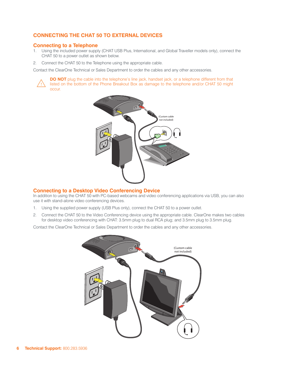 Connecting the chat 50 to external devices, Onnecting, Elephone | Esktop, Ideo, Onferencing, Evice | ClearOne CHAT 50 Manual User Manual | Page 9 / 25