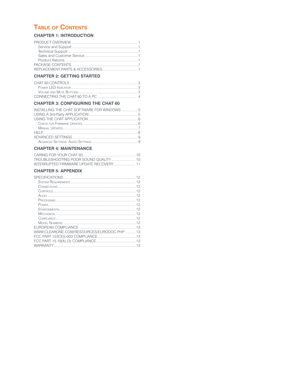 Able, Ontents | ClearOne CHAT 60 Manual User Manual | Page 3 / 16