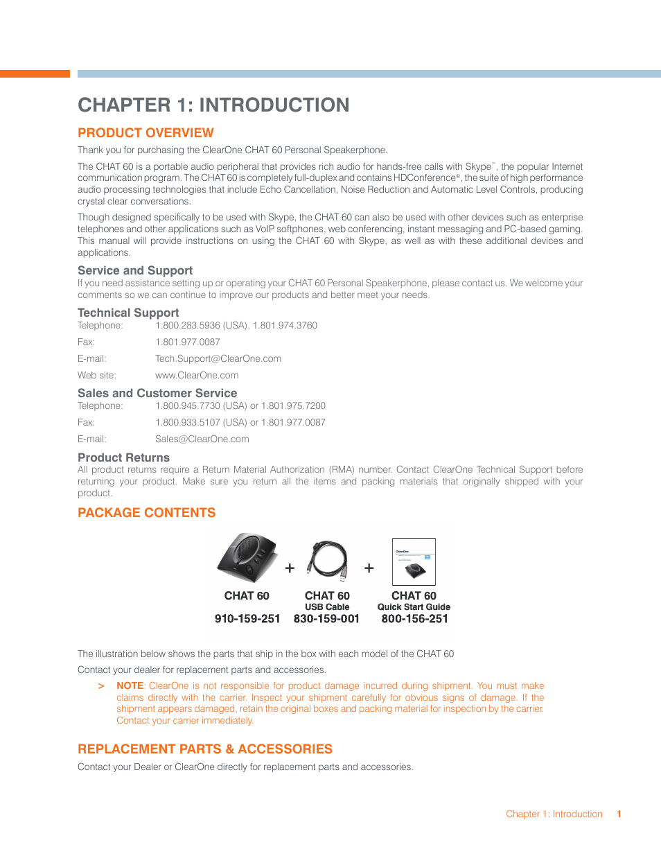 Chapter 1: introduction | ClearOne CHAT 60 Manual User Manual | Page 4 / 16