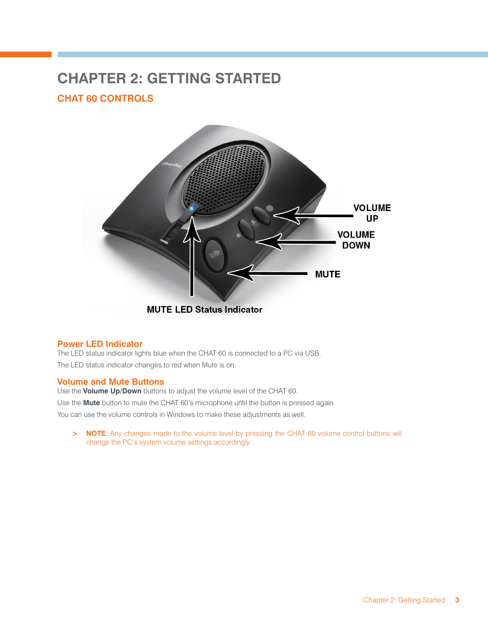 Chapter 2: getting started | ClearOne CHAT 60 Manual User Manual | Page 6 / 16