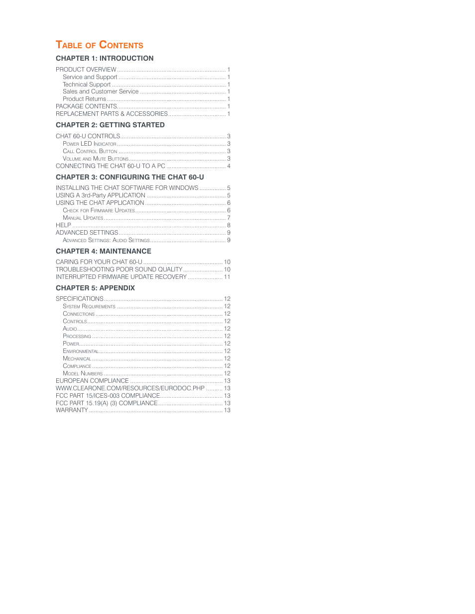 Able, Ontents | ClearOne CHAT 60-U Manual User Manual | Page 3 / 16