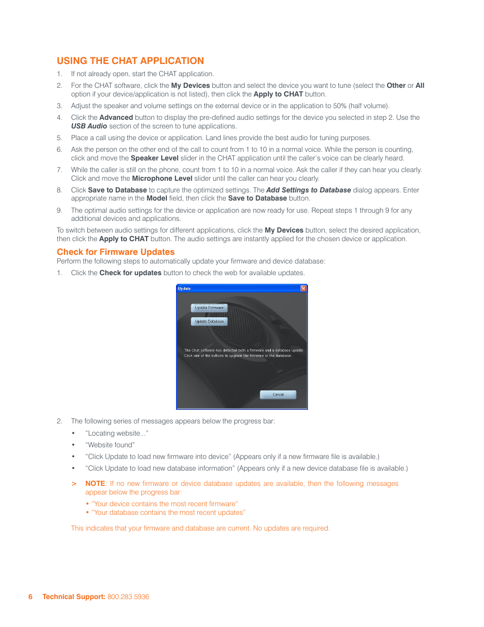 Using the chat application, Heck, Irmware | Pdates | ClearOne CHAT 60-U Manual User Manual | Page 9 / 16
