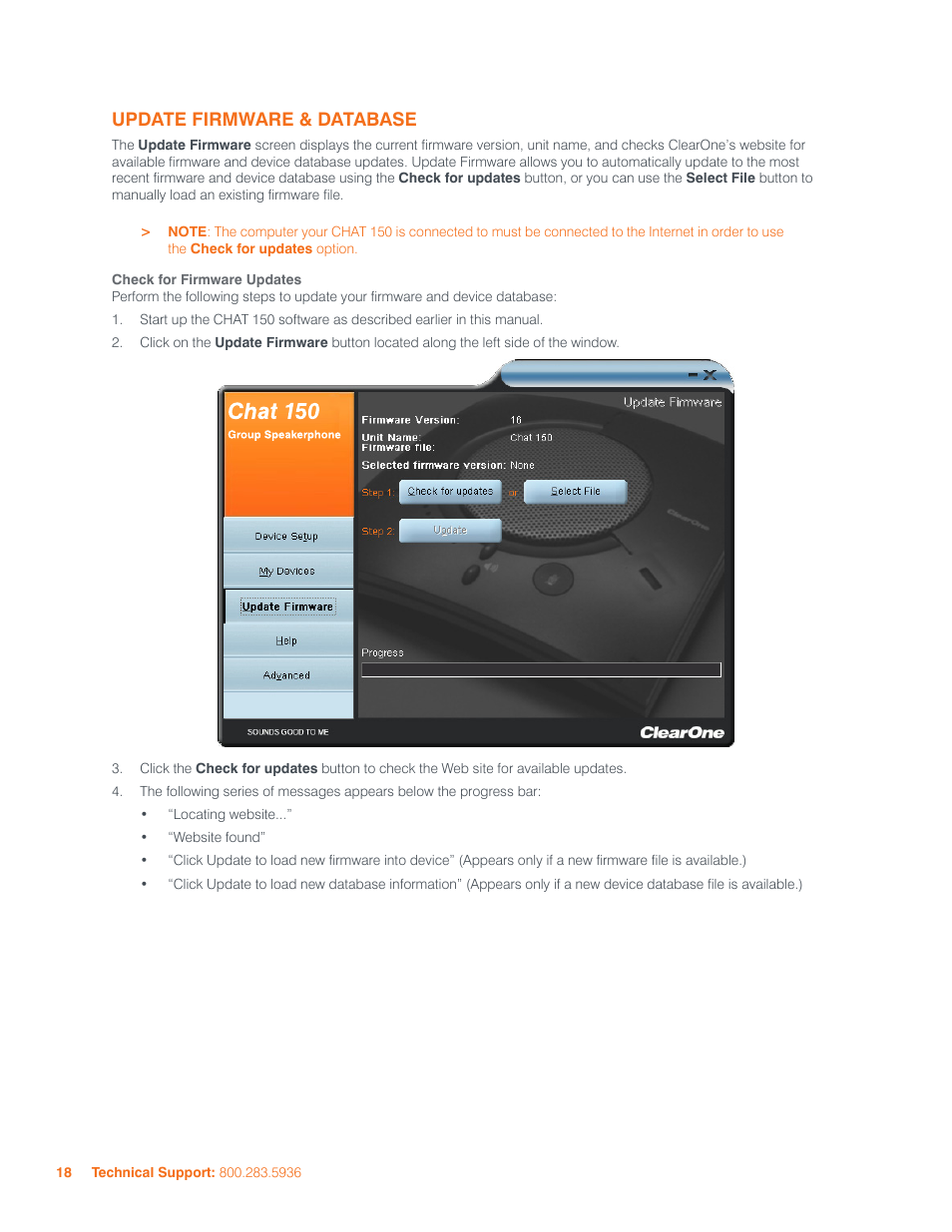 Update firmware & database | ClearOne CHATAttach 150 Manual User Manual | Page 21 / 33