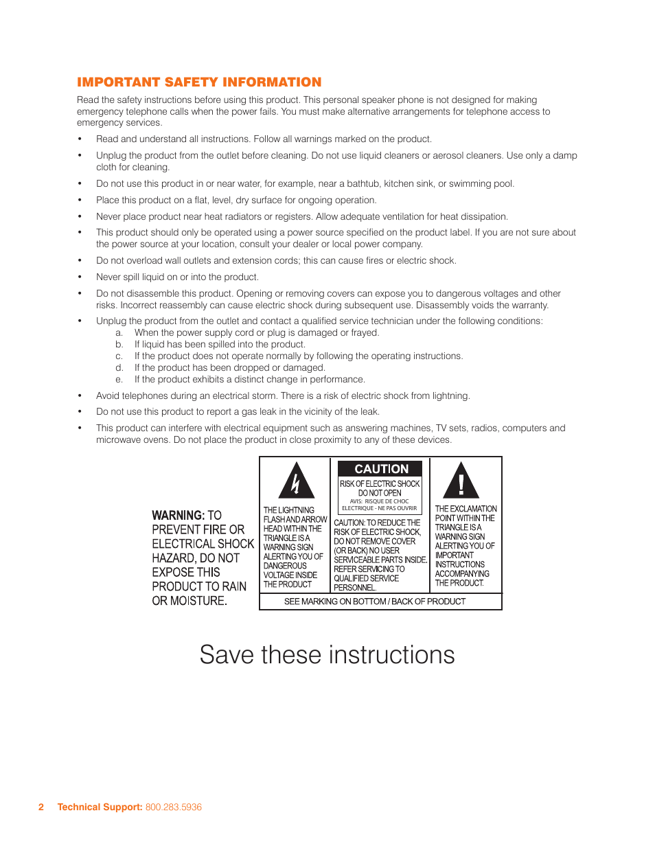 Save these instructions | ClearOne CHATAttach 150 Manual User Manual | Page 5 / 33