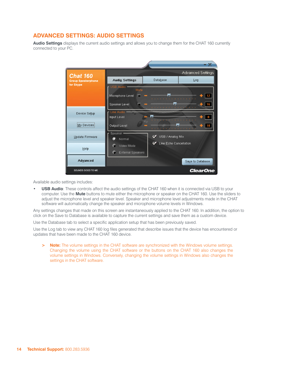 Advanced settings: audio settings | ClearOne CHATAttach 160 Manual User Manual | Page 17 / 22