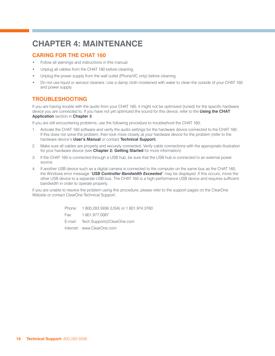 Chapter 4: maintenance | ClearOne CHATAttach 160 Manual User Manual | Page 19 / 22