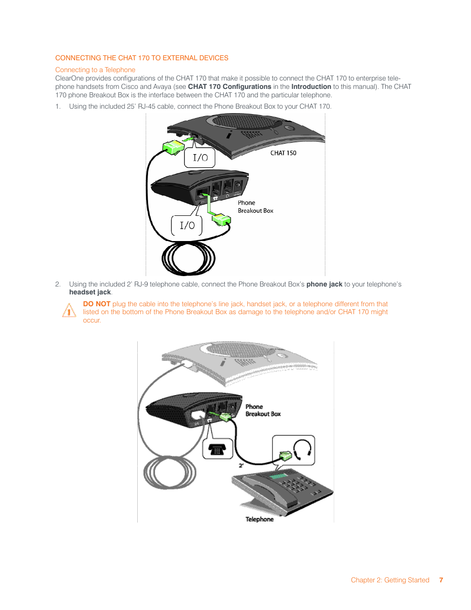 Connecting the chat 170 to external devices, Onnecting, Elephone | ClearOne CHAT  Manual User Manual | Page 10 / 35