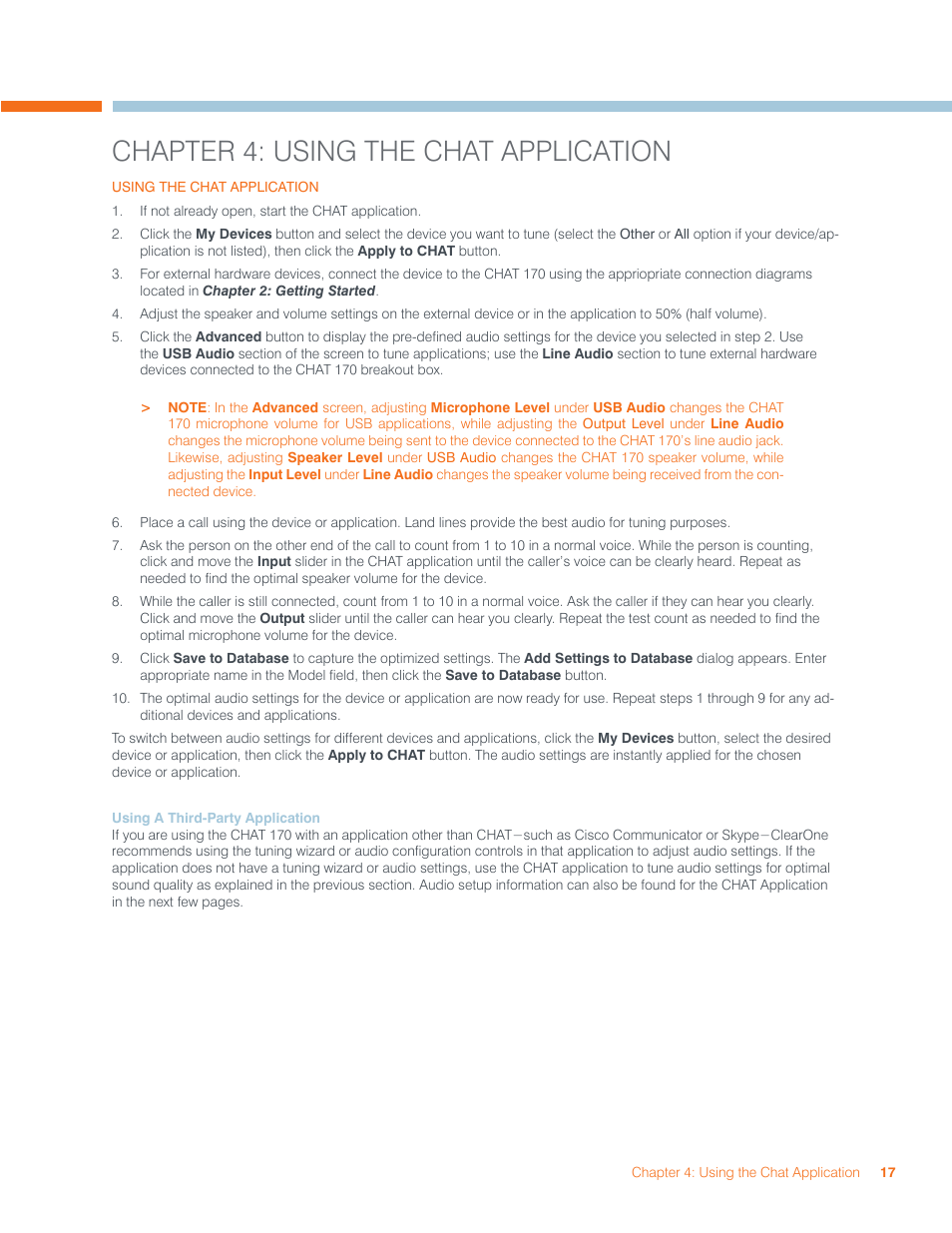 Chapter 4: using the chat application, Using the chat application, Using a third-party application | ClearOne CHAT  Manual User Manual | Page 20 / 35