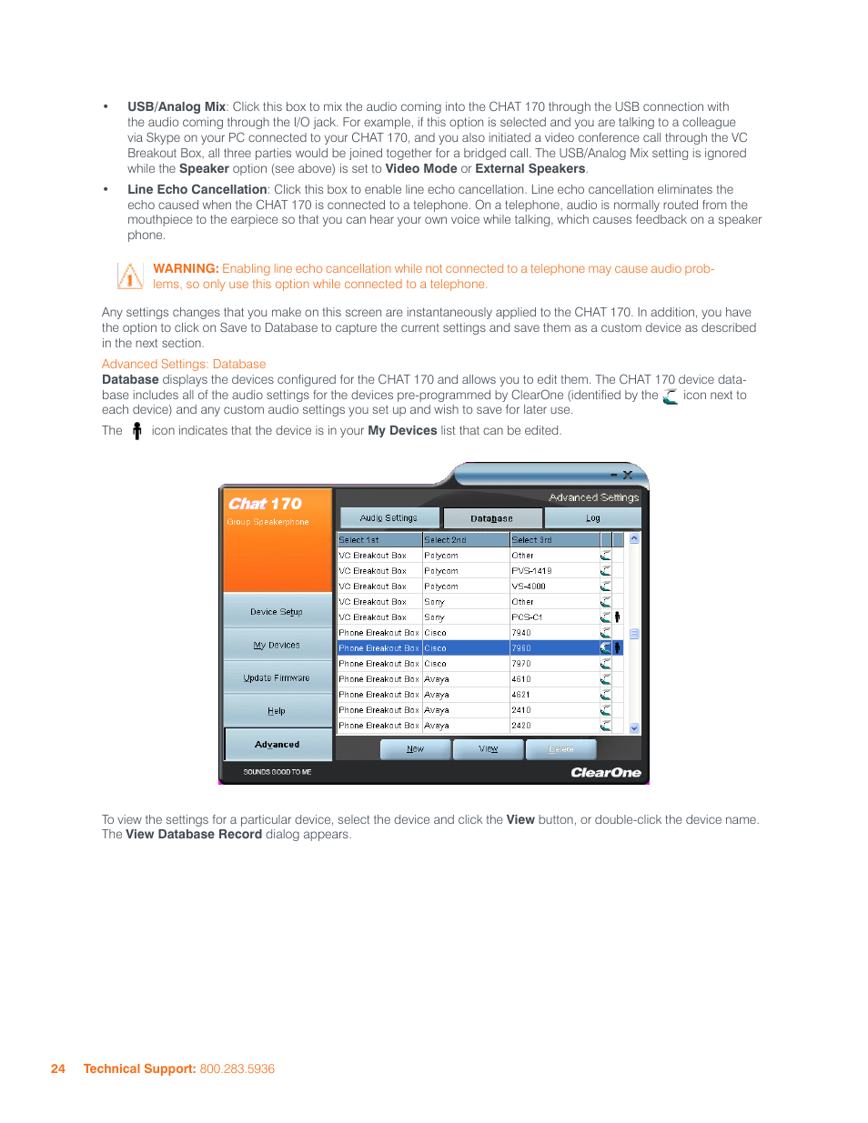 Dvanced, Ettings, Atabase | ClearOne CHAT  Manual User Manual | Page 27 / 35