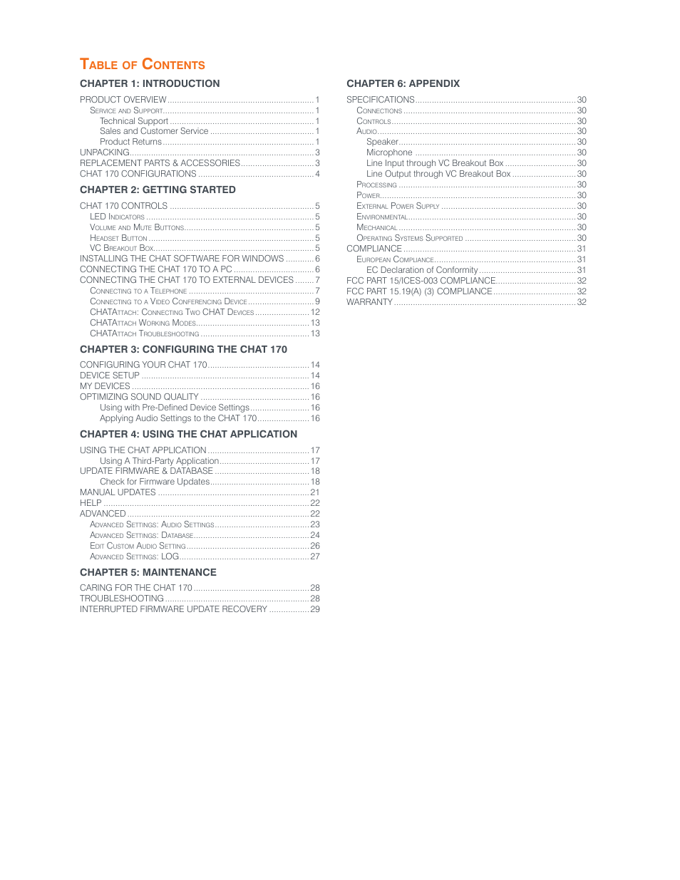 Able, Ontents | ClearOne CHAT  Manual User Manual | Page 3 / 35