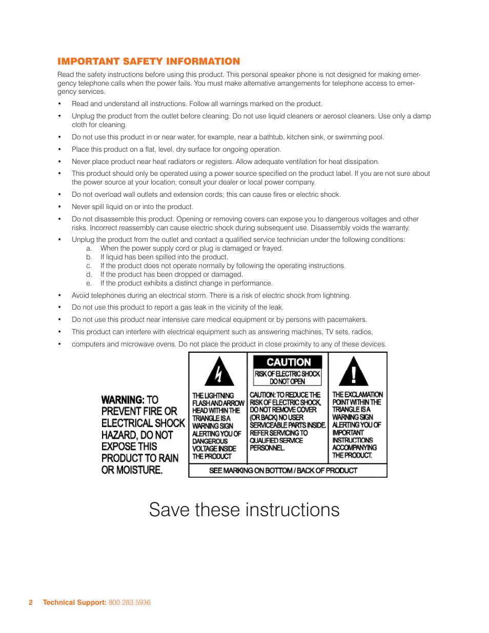 Save these instructions | ClearOne CHAT  Manual User Manual | Page 5 / 35