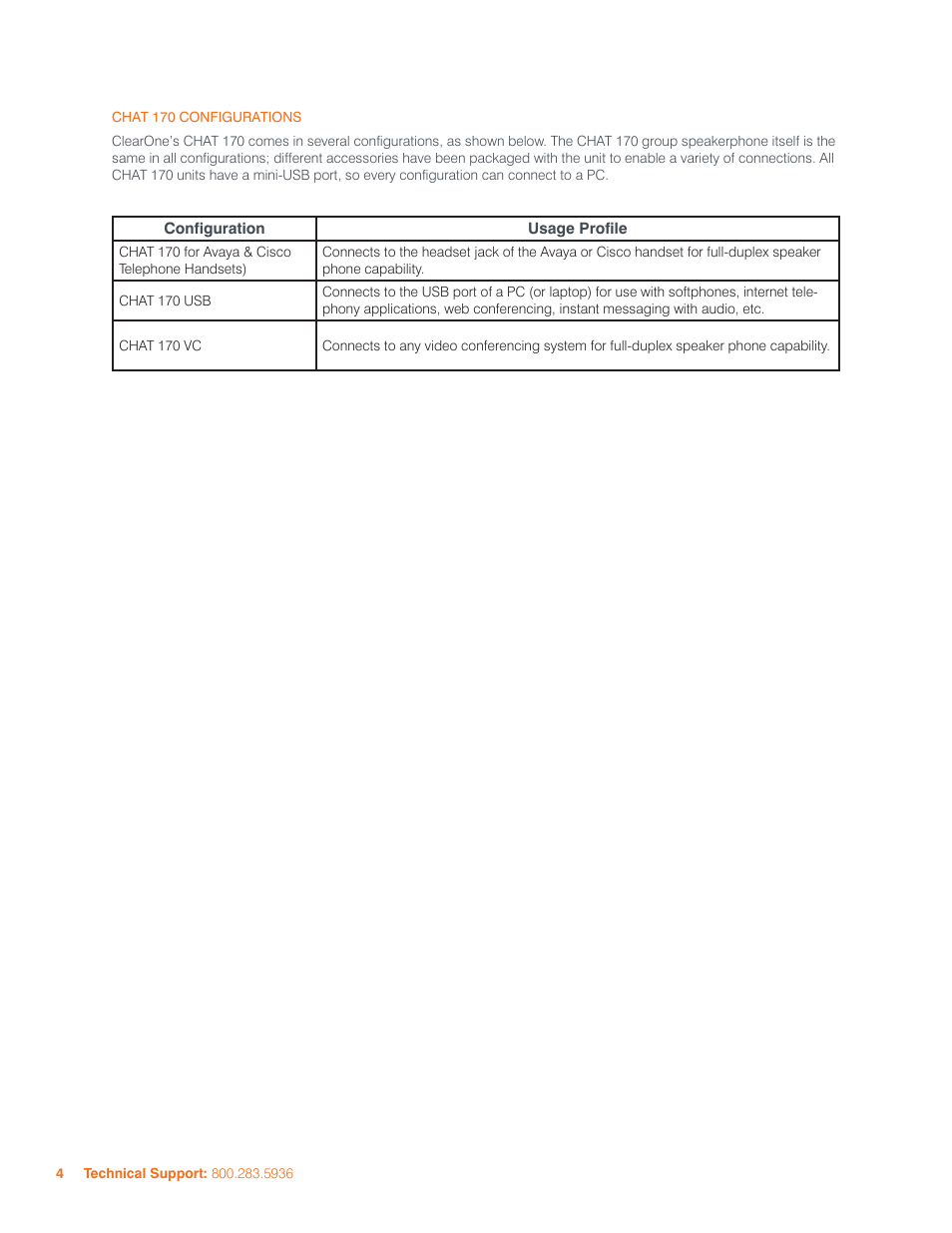 Chat 170 configurations | ClearOne CHAT  Manual User Manual | Page 7 / 35