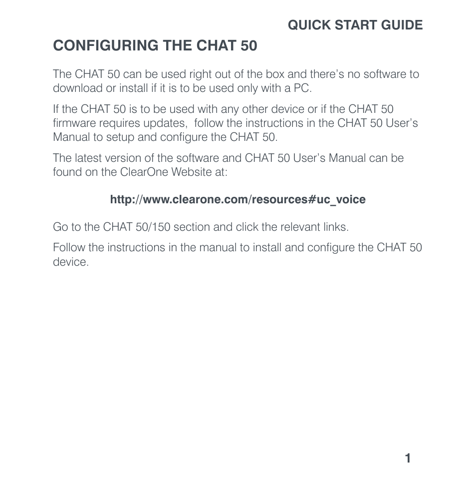 Configuring the chat 50 | ClearOne CHAT 50 Quick Start User Manual | Page 3 / 16