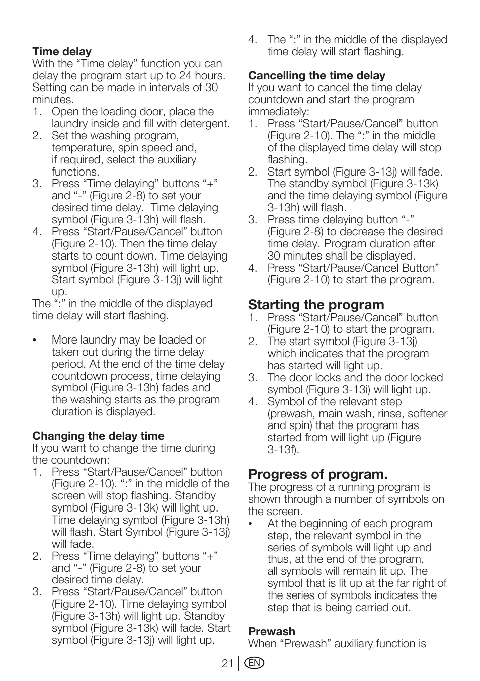 Starting the program, Progress of program | Beko WMA 727 S User Manual | Page 21 / 36