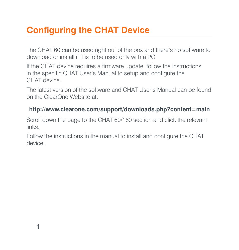 Configuring the chat device | ClearOne CHAT 60 Quick Start User Manual | Page 3 / 8