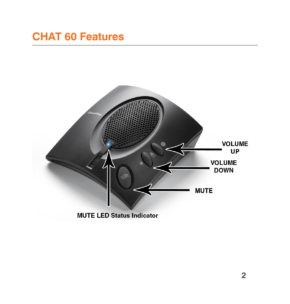 Features, Chat 60 features | ClearOne CHAT 60 Quick Start User Manual | Page 4 / 8