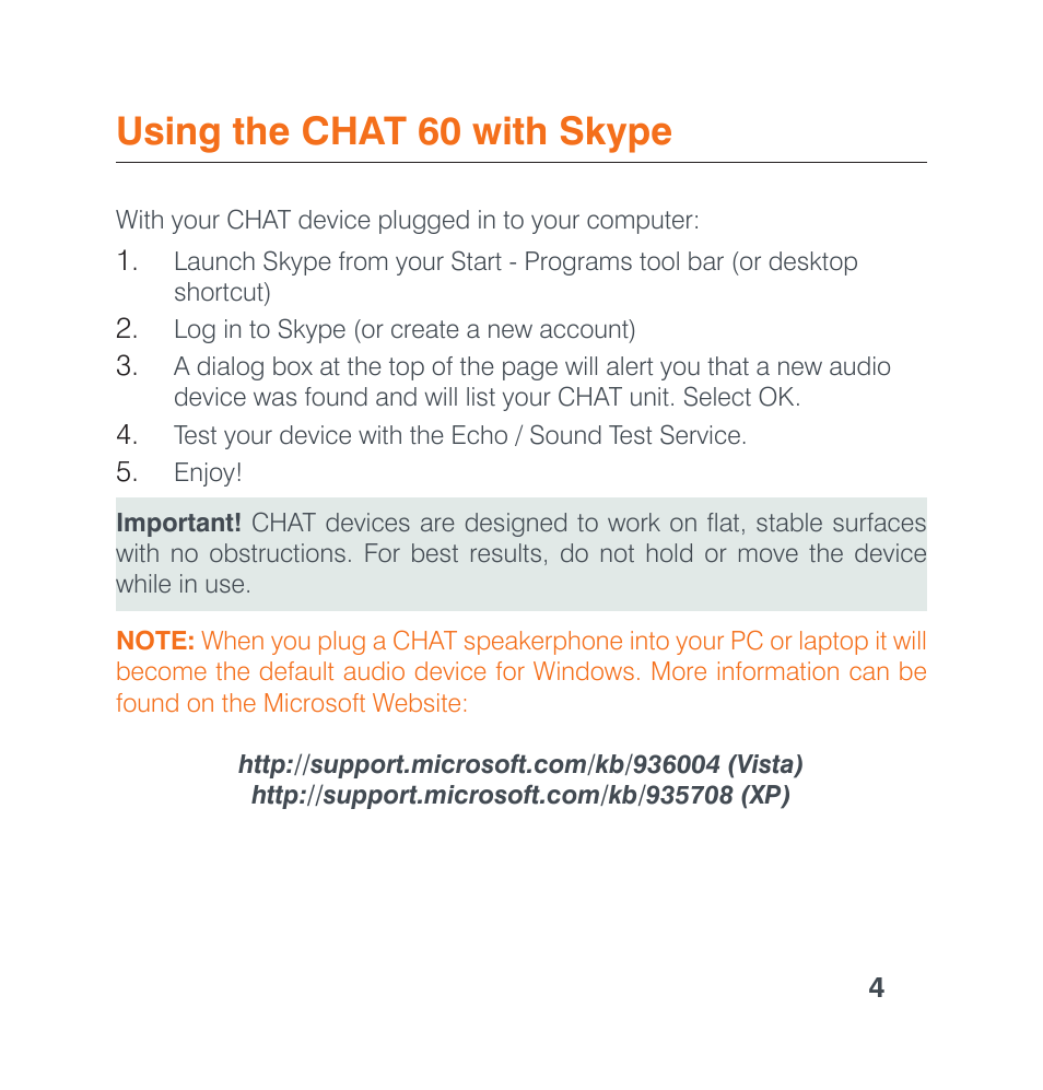 Using the chat 60 with skype | ClearOne CHAT 60 Quick Start User Manual | Page 6 / 8