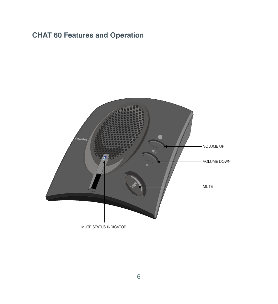 Chat 60 features and operation | ClearOne CHAT 160 Quick Start User Manual | Page 6 / 8