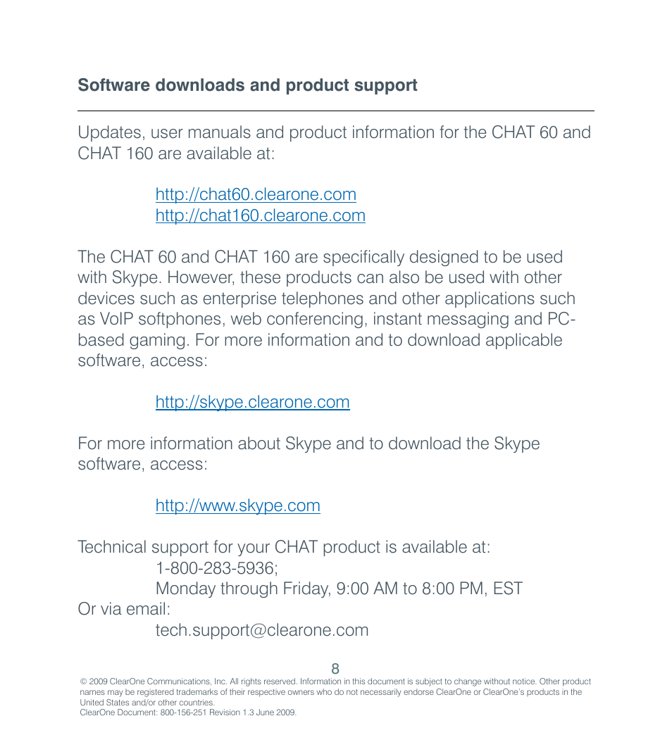 ClearOne CHAT 160 Quick Start User Manual | Page 8 / 8