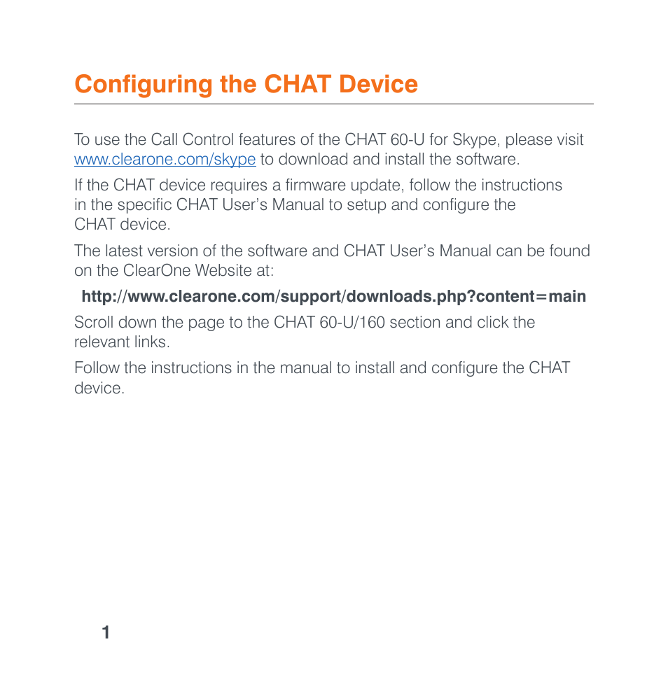 Configuring the chat device | ClearOne CHAT 60-U Quick Start User Manual | Page 3 / 8