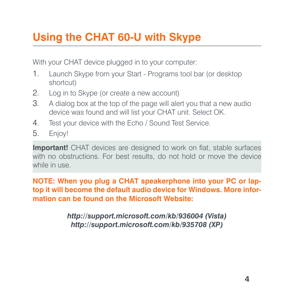 Using the chat 60-u with skype | ClearOne CHAT 60-U Quick Start User Manual | Page 6 / 8