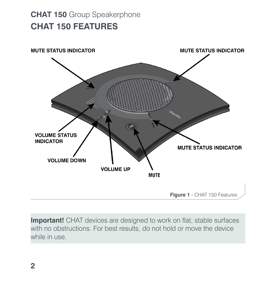 Chat 150 features | ClearOne CHAT 150 Quick Start User Manual | Page 4 / 20