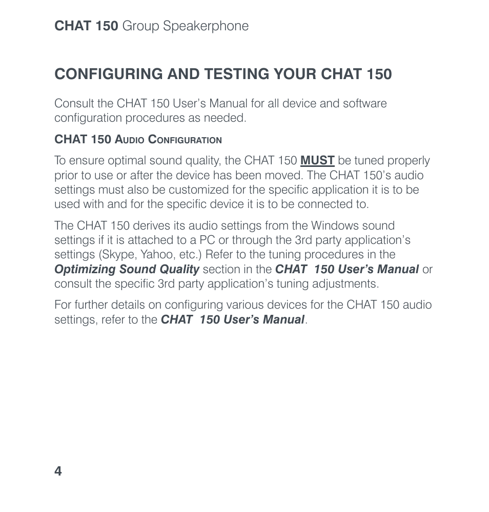 Configuring and testing your chat 150 | ClearOne CHAT 150 Quick Start User Manual | Page 6 / 20