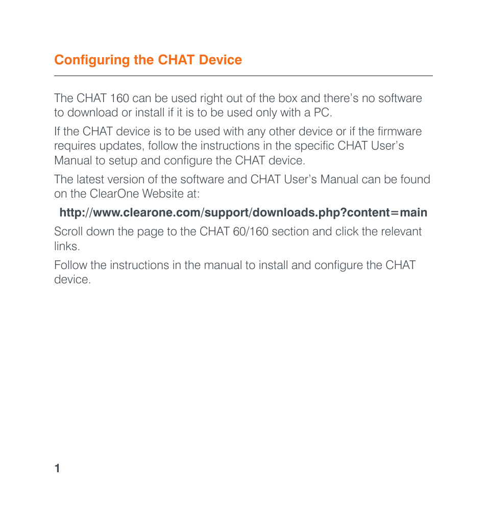 Configuring the chat device | ClearOne CHATAttach 160 Quick Start User Manual | Page 3 / 9