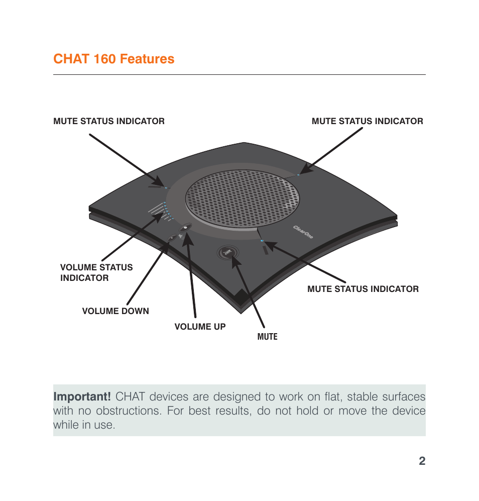 Chat 160 features | ClearOne CHATAttach 160 Quick Start User Manual | Page 4 / 9