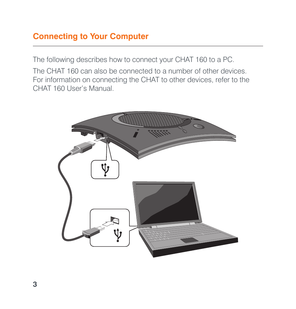 Connecting to your computer | ClearOne CHATAttach 160 Quick Start User Manual | Page 5 / 9