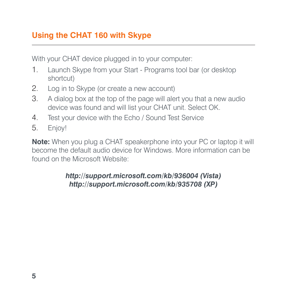 Using the chat 160 with skype | ClearOne CHATAttach 160 Quick Start User Manual | Page 7 / 9