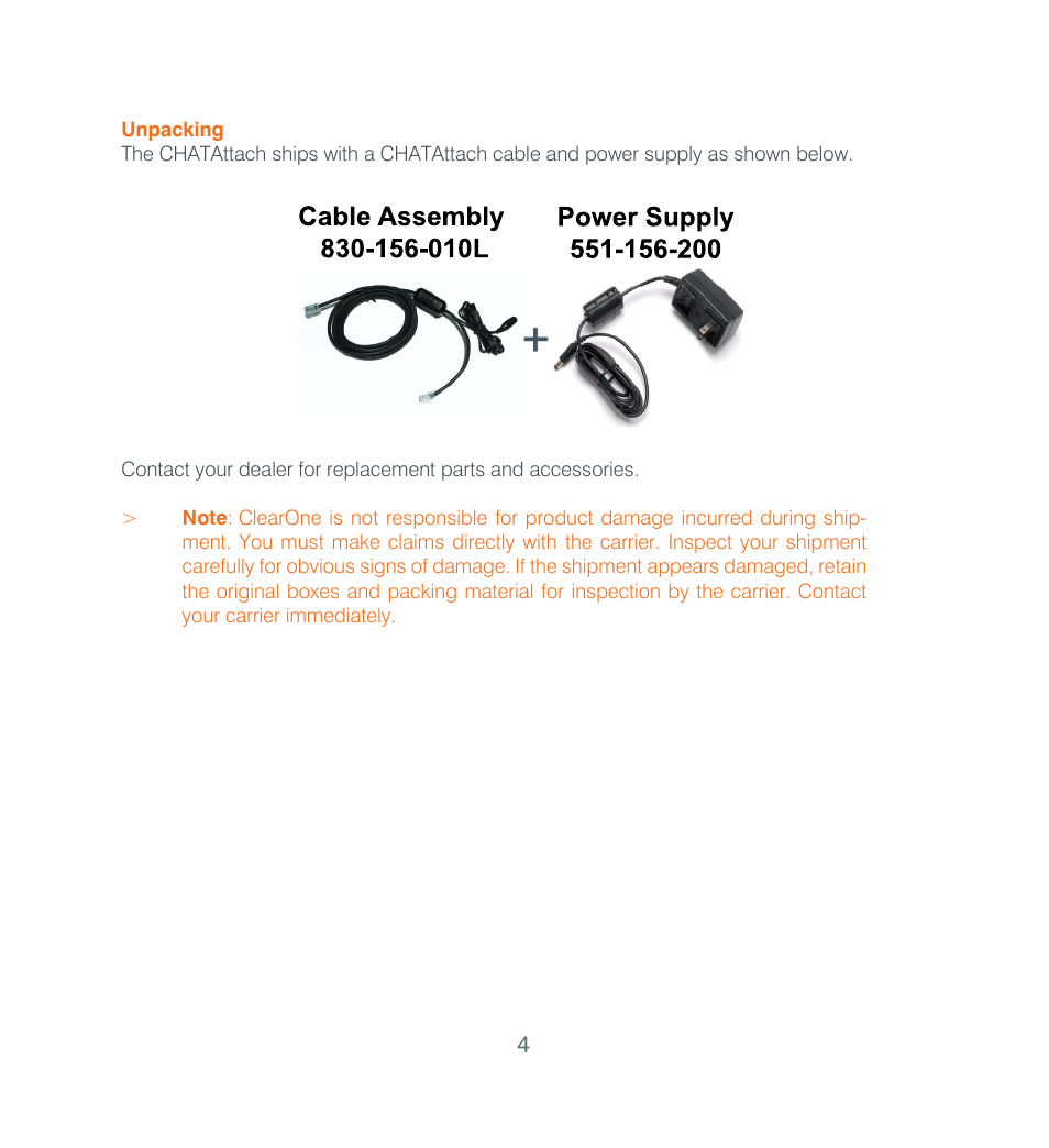 Unpacking | ClearOne CHATAttach 170 Quick Start User Manual | Page 4 / 9