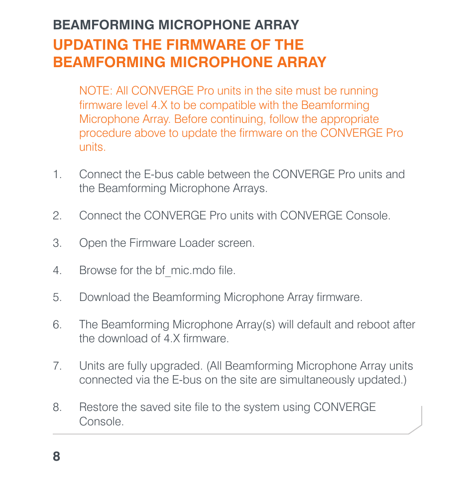 Updating the beamforming microphone firmware | ClearOne Beamforming Microphone Array Quick Star User Manual | Page 10 / 14