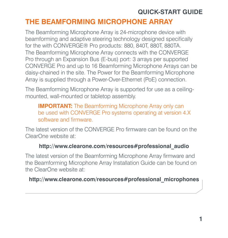 The beamforming microphone array | ClearOne Beamforming Microphone Array Quick Star User Manual | Page 3 / 14