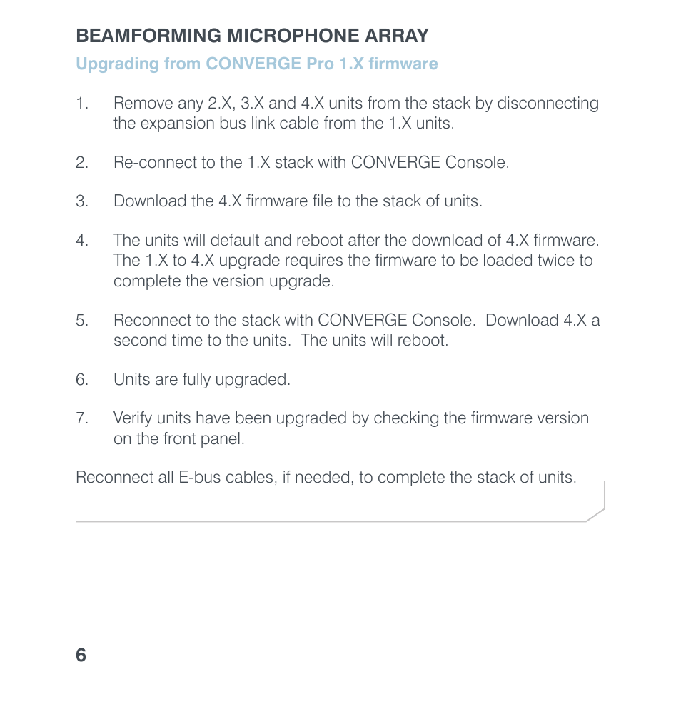 Upgrading from converge pro 1.x firmware, Pgrading, From | Converge p, Firmware | ClearOne Beamforming Microphone Array Quick Star User Manual | Page 8 / 14