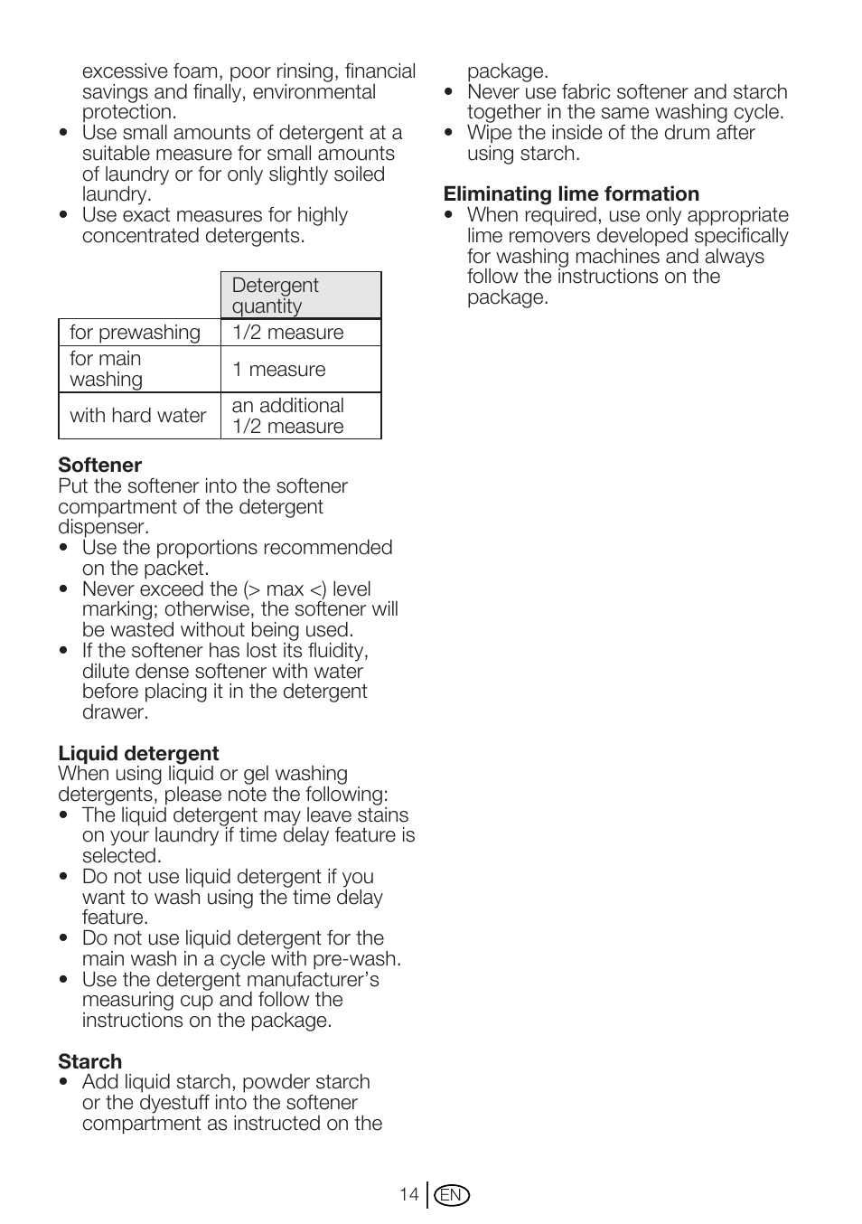 Beko WM 6123 S User Manual | Page 14 / 36