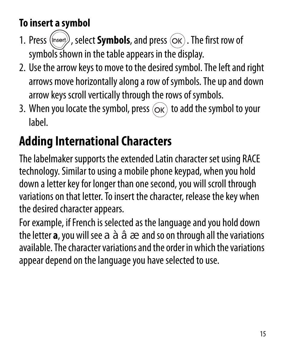 Adding international characters | Dymo LetraTag LT-100H User Manual | Page 14 / 19