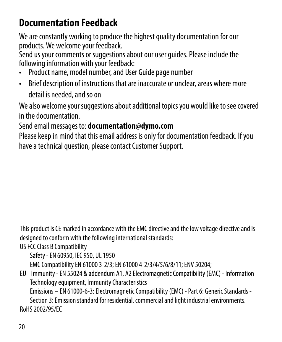 Documentation feedback | Dymo LetraTag LT-100H User Manual | Page 19 / 19