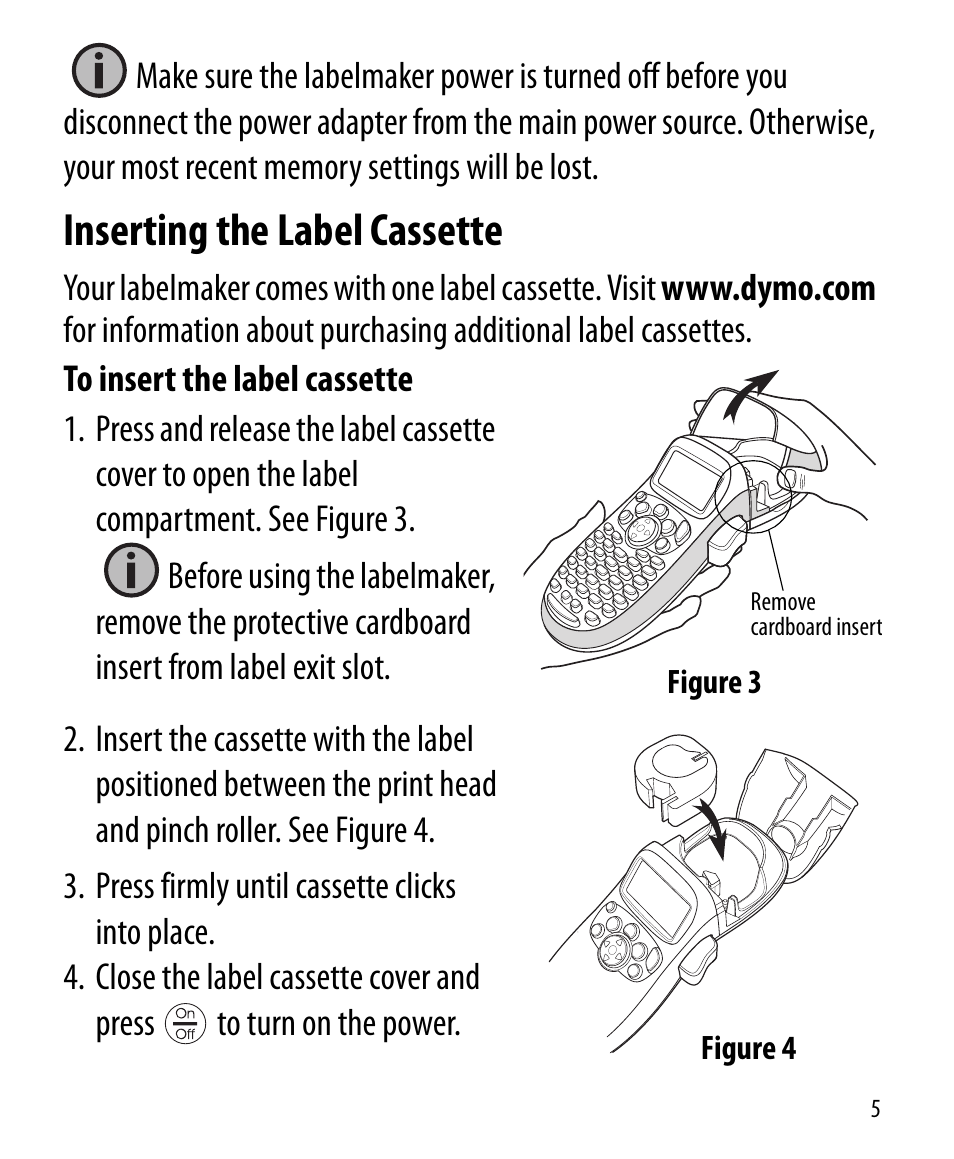 Inserting the label cassette | Dymo LetraTag LT-100H User Manual | Page 4 / 19