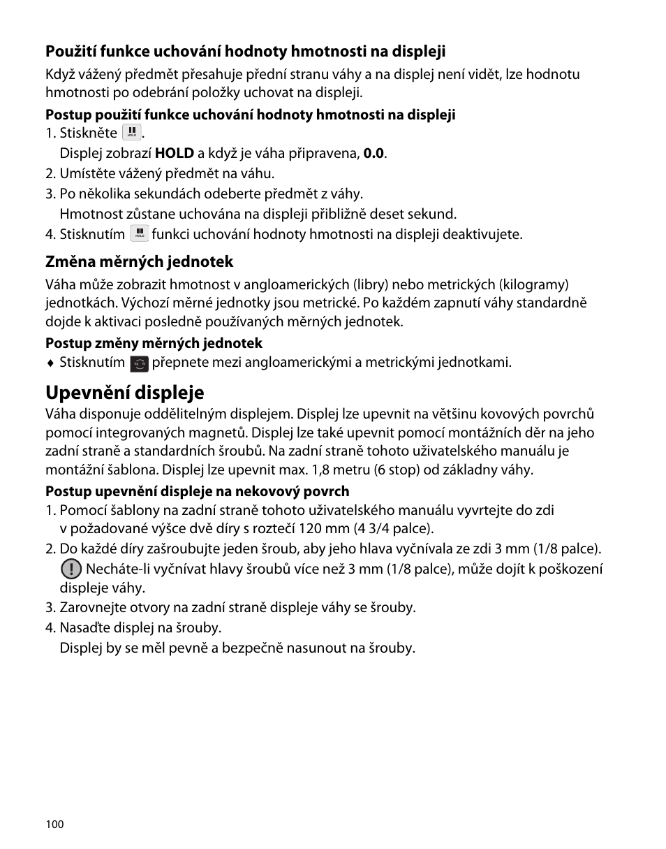 Změna měrných jednotek, Upevnění displeje | Dymo S50 User Manual | Page 104 / 134