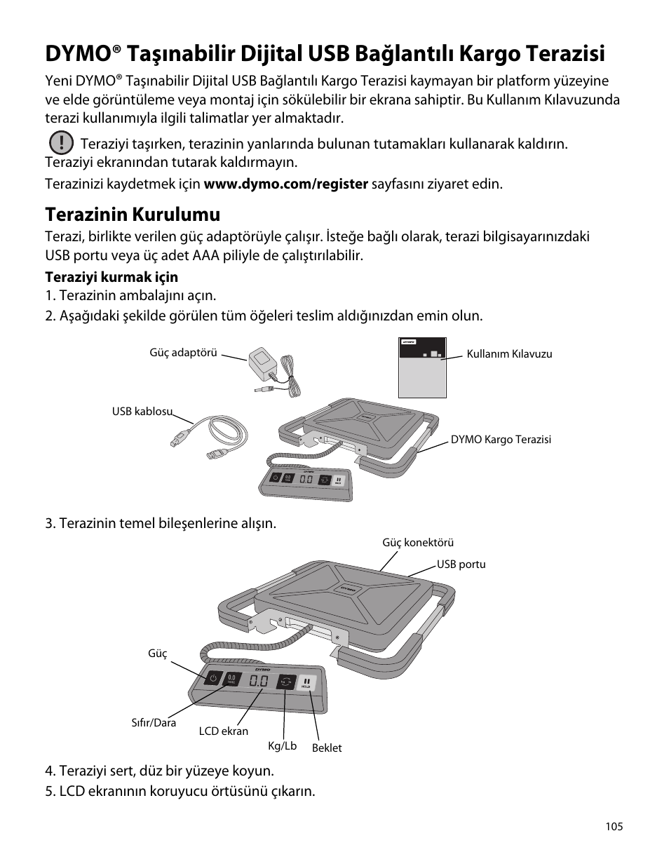 Terazinin kurulumu | Dymo S50 User Manual | Page 109 / 134