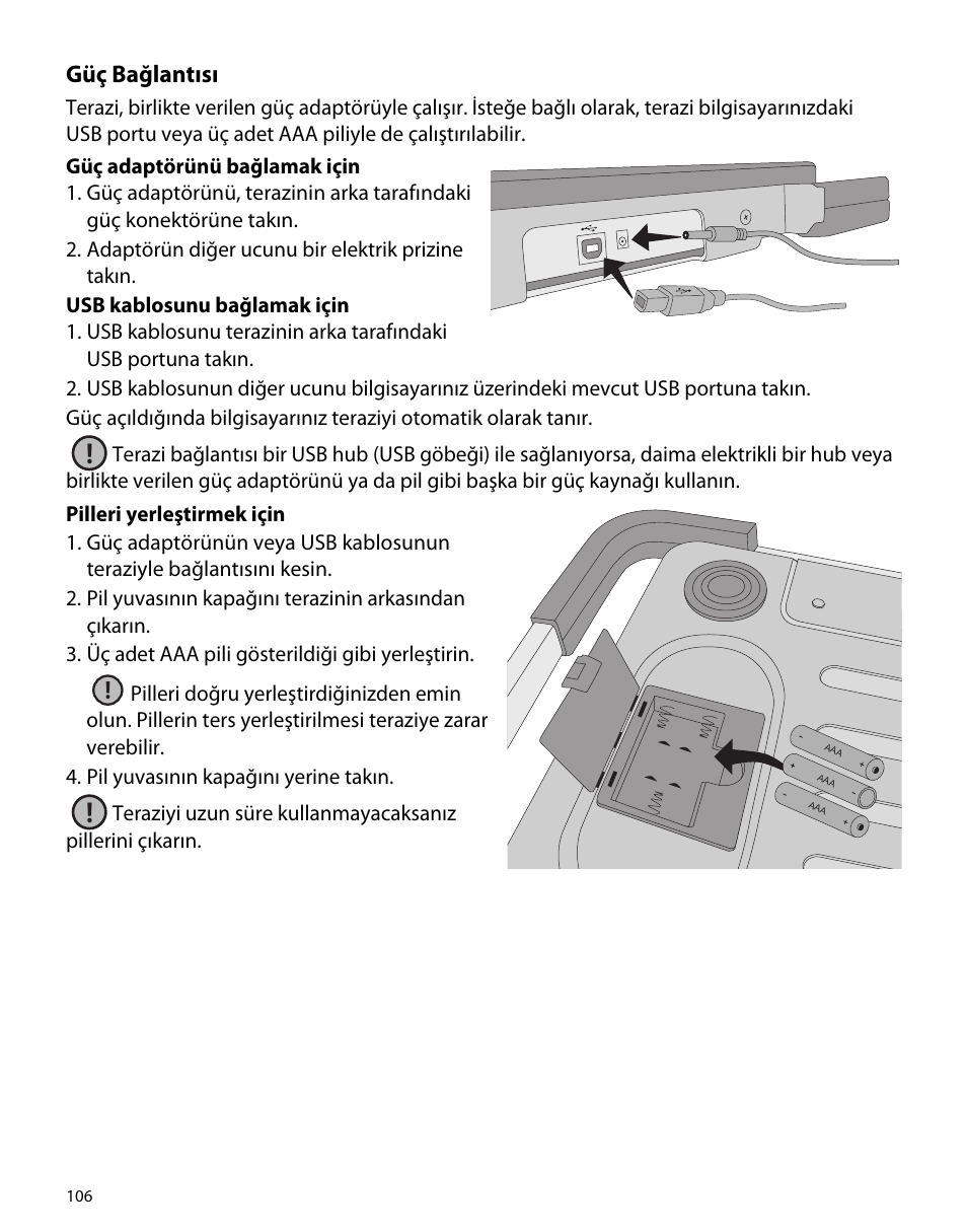 Güç bağlantısı | Dymo S50 User Manual | Page 110 / 134