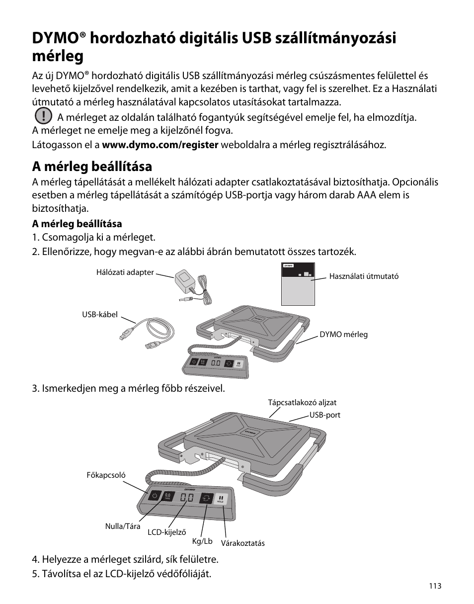 A mérleg beállítása | Dymo S50 User Manual | Page 117 / 134