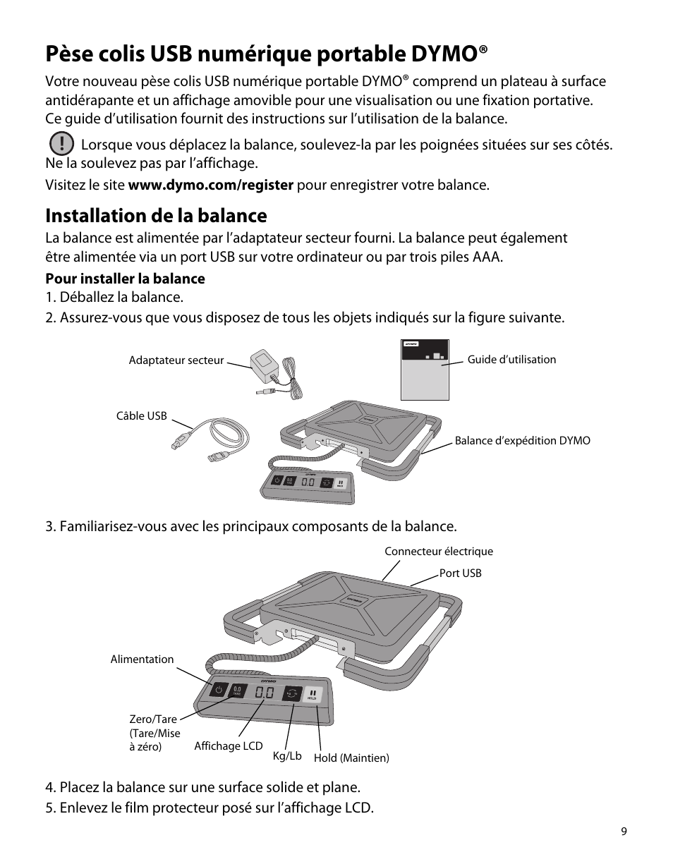 Pèse colis usb numérique portable dymo, Installation de la balance | Dymo S50 User Manual | Page 13 / 134