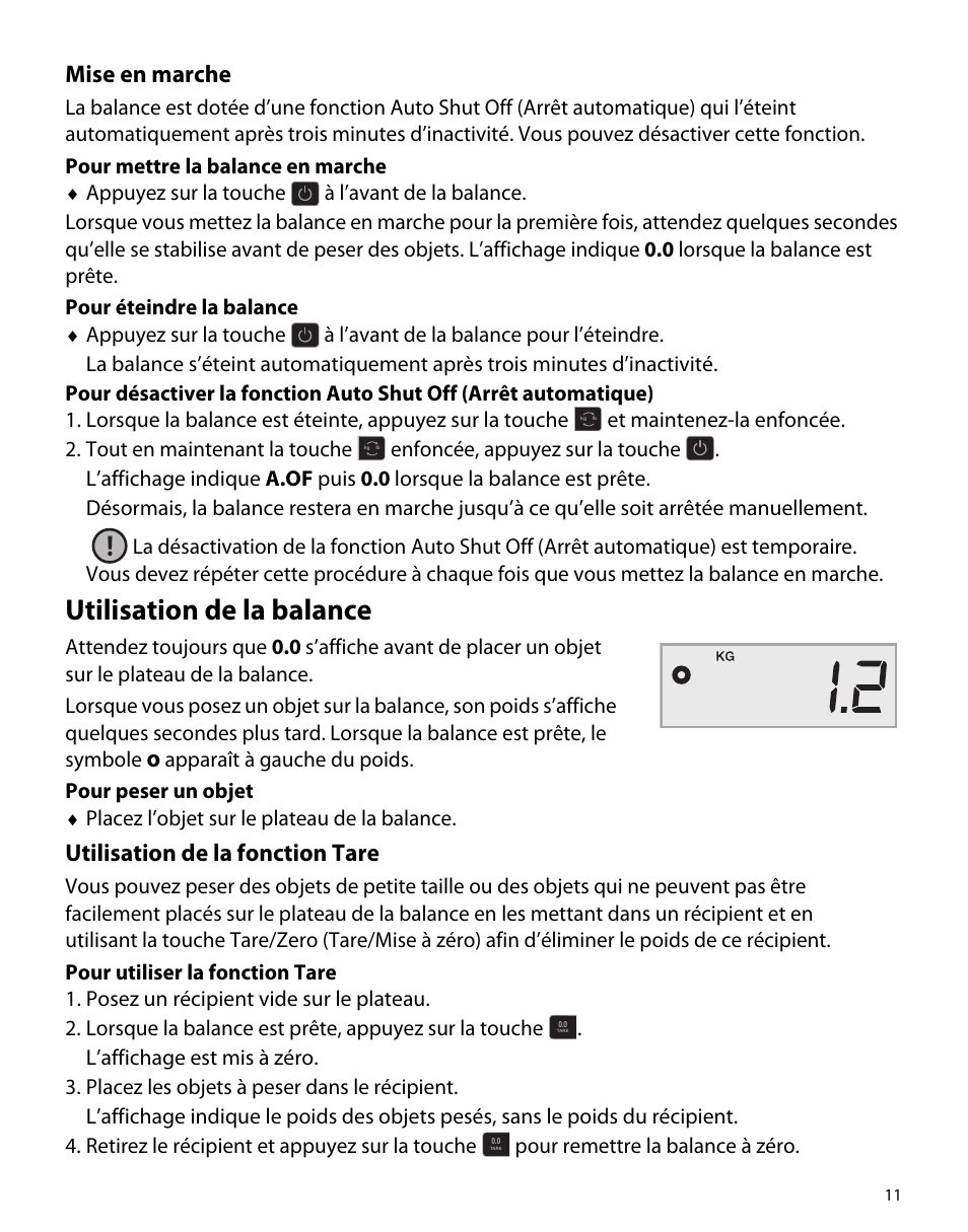 Mise en marche, Utilisation de la balance, Utilisation de la fonction tare | Dymo S50 User Manual | Page 15 / 134