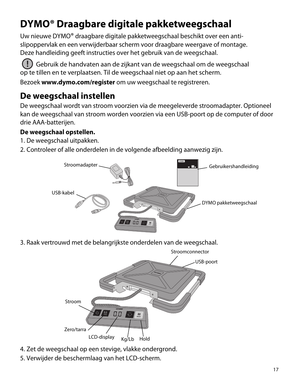 Dymo® draagbare digitale pakketweegschaal, De weegschaal instellen | Dymo S50 User Manual | Page 21 / 134