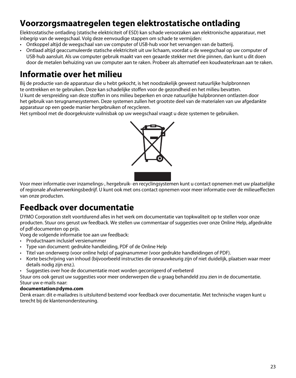 Informatie over het milieu, Feedback over documentatie | Dymo S50 User Manual | Page 27 / 134