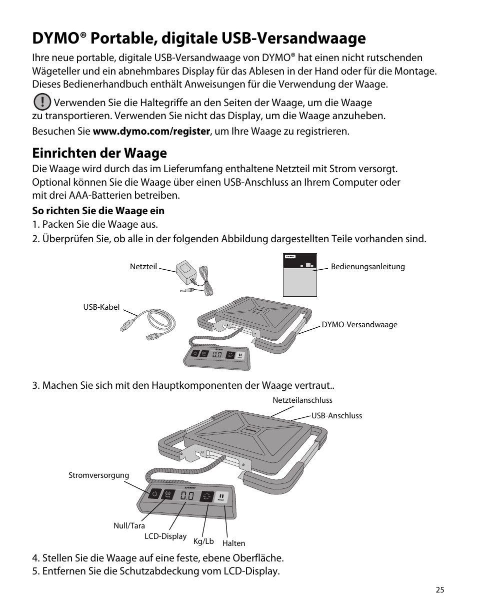 Dymo® portable, digitale usb-versandwaage, Einrichten der waage | Dymo S50 User Manual | Page 29 / 134