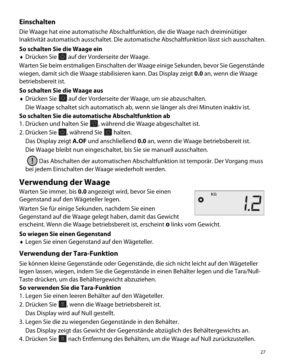 Einschalten, Verwendung der waage, Verwendung der tara-funktion | Dymo S50 User Manual | Page 31 / 134