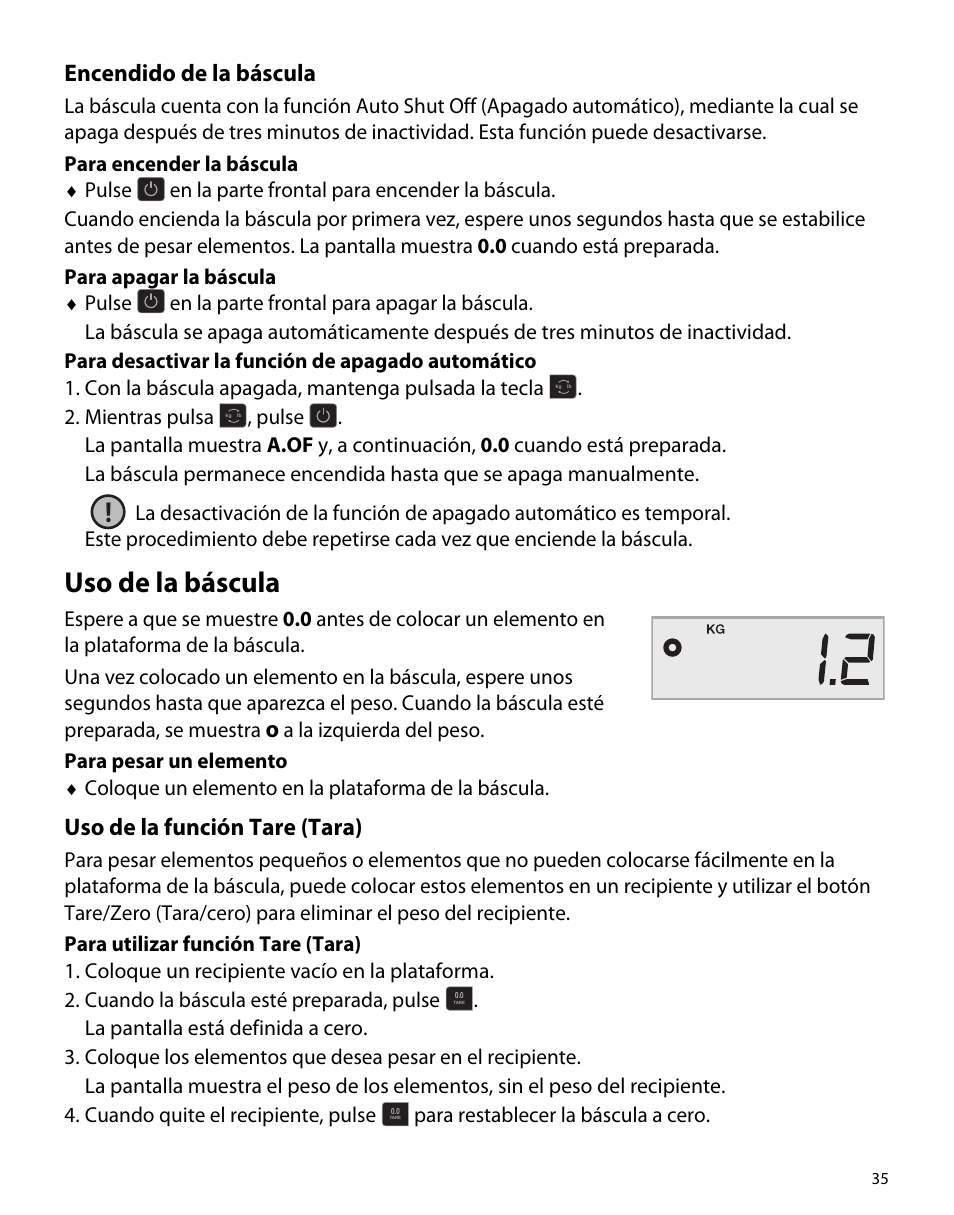 Encendido de la báscula, Uso de la báscula, Uso de la función tare (tara) | Dymo S50 User Manual | Page 39 / 134